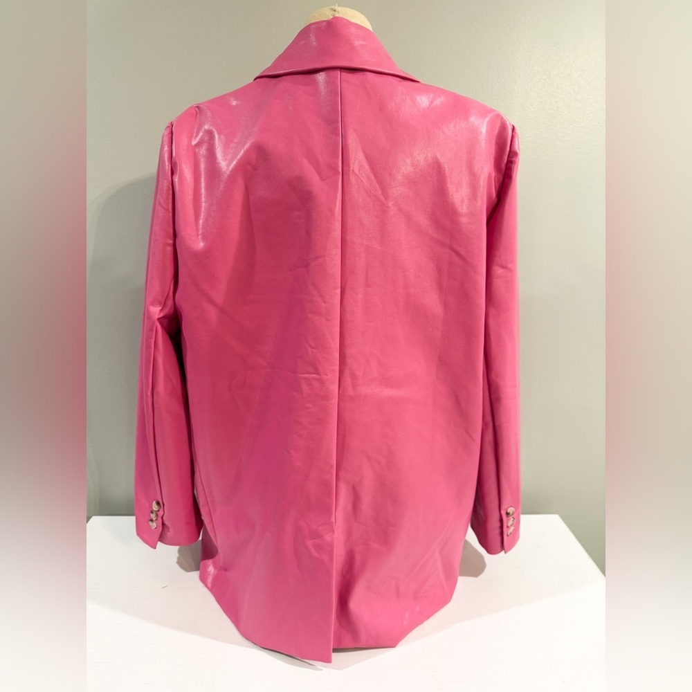 She + Sky Womens Oversized Faded Faux Leather Blazer Jacket Size Medium Hot Pink - Picture 2 of 5